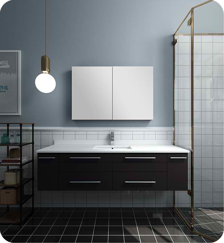 60" Espresso Wall Hung Single Undermount Sink Modern Bathroom Vanity with Medicine Cabinet
