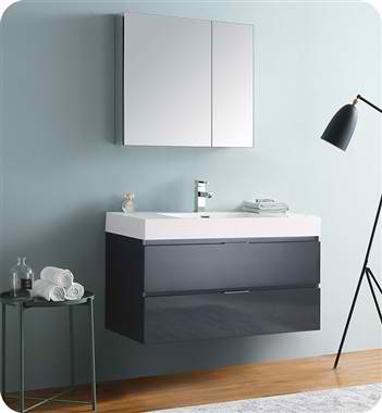 40" Wall Hung Modern Bathroom Vanity with Medicine Cabinet, Dark Slate Gray Finish