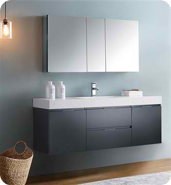 60" Wall Hung Modern Bathroom Vanity with Medicine Cabinet, Faucet and Color Option