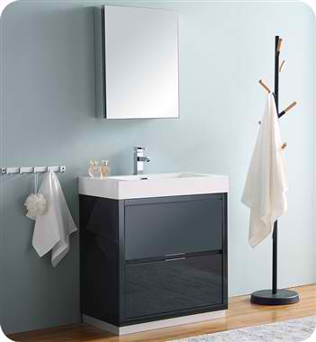 30" Free Standing Modern Bathroom Vanity with Medicine Cabinet, Faucets and Color Option
