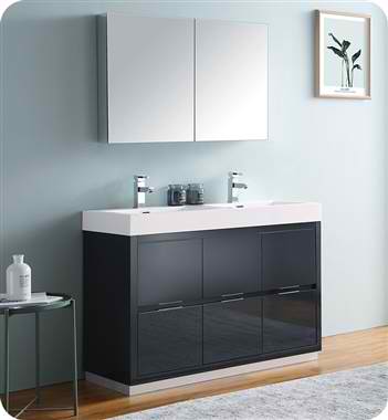 48" Free Standing Double Sink Modern Bathroom Vanity with Medicine Cabinet, Faucets and Colors Option