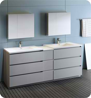 84" Free Standing Double Sink Modern Bathroom Vanity with Medicine Cabinet, Faucet and Color Options
