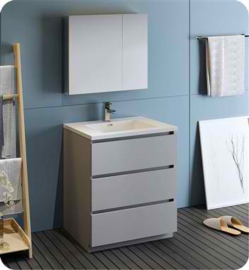 30" Free Standing Modern Bathroom Vanity with Medicine Cabinet, Faucet and Color Options