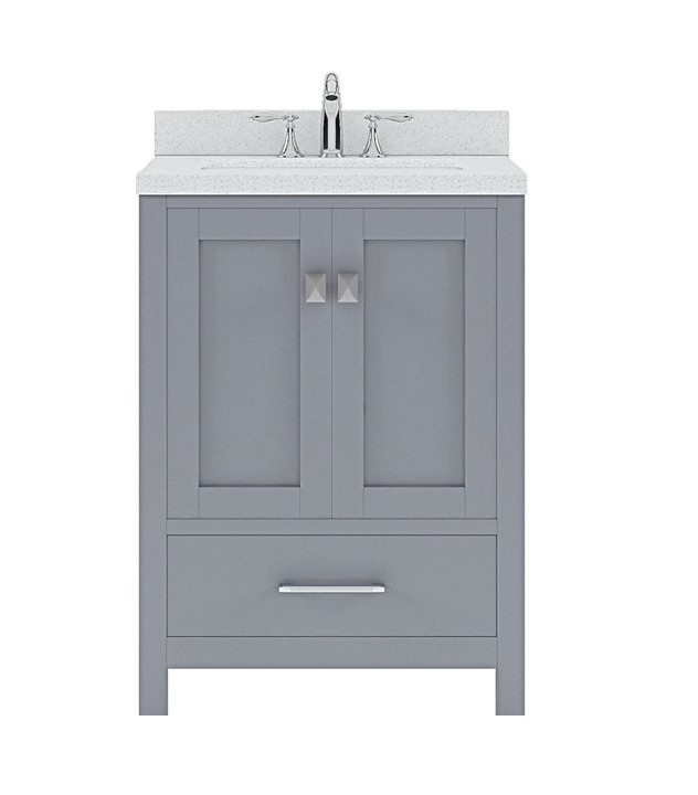 Issac Edwards Collection 24" Single Bath Vanity in Gray with White Quartz Top and Round Sink