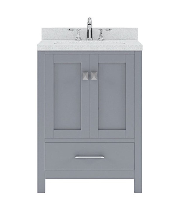 Issac Edwards Collection 24" Single Bath Vanity in Gray with White Quartz Top and Square Sink
