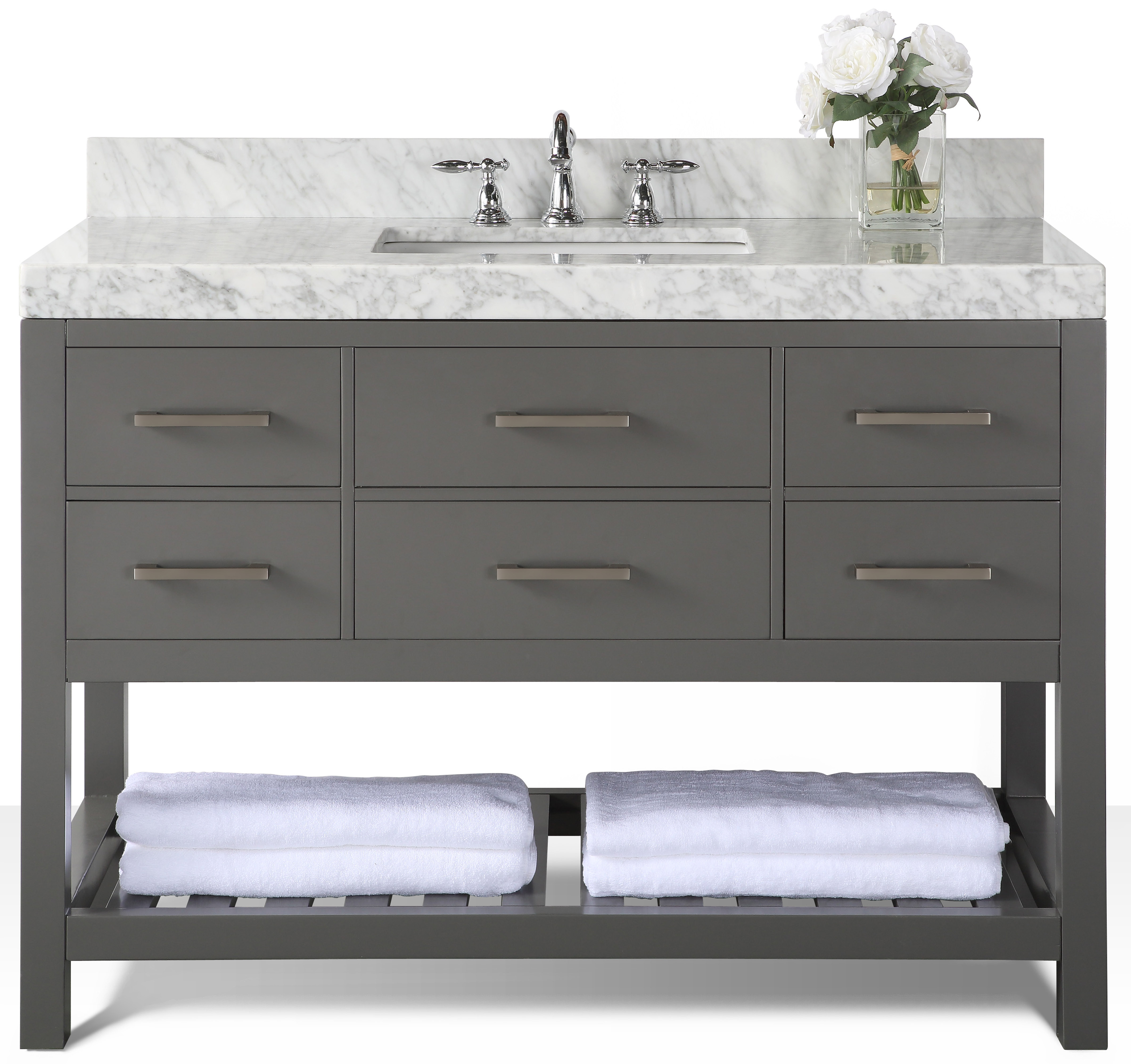 48" Single Sink Bath Vanity Set in Sapphire Gray with Italian Carrara White Marble Vanity top and White Undermount Basin