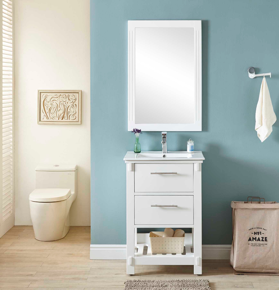 24" Single Sink Bathroom Vanity in White Finish with Ceramic Top - No Faucet