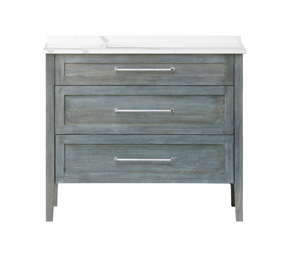 42" Single Sink White with Distinctive Grey Veining in Brushed Gray Dark Stain Finish