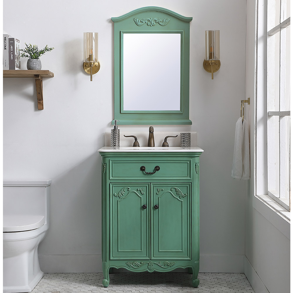 27" Mint Green Finish with Imperial White Marble Top with Mirror Option