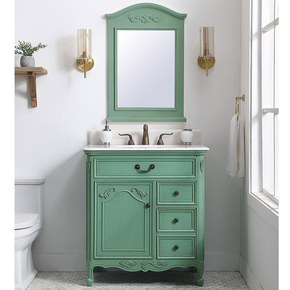 32" Mint Green Finish with Cream Marble Top and Matching Mirror Options