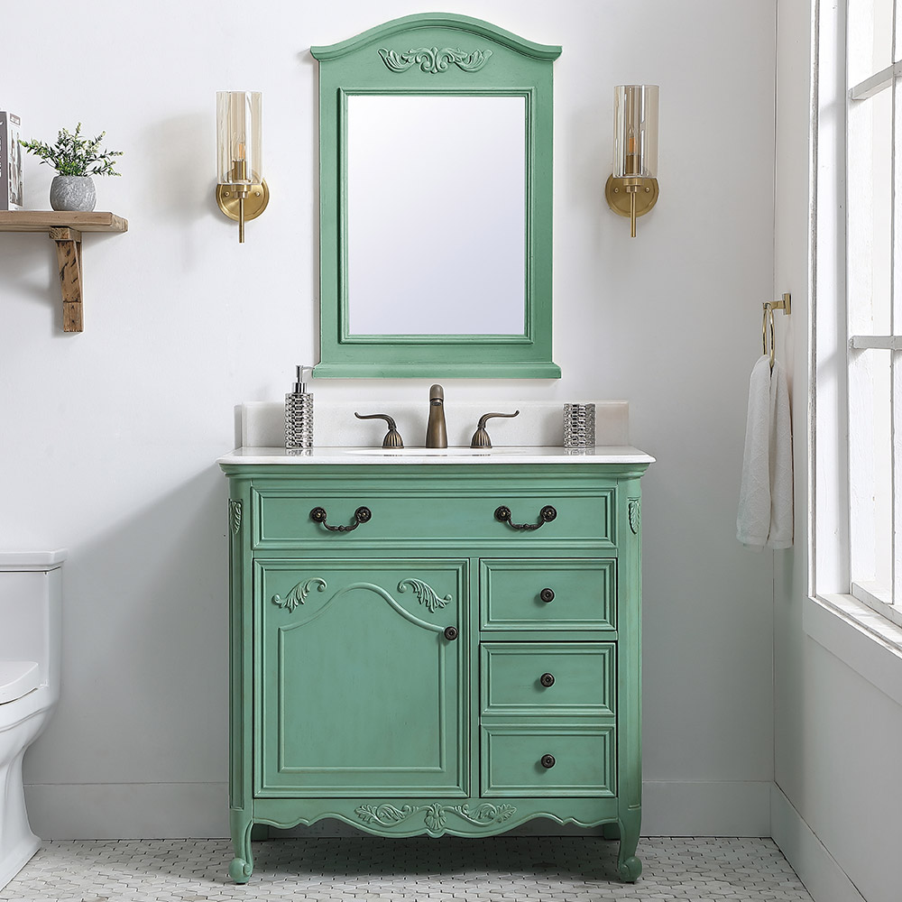 36" Mint Green with Imperial White Marble Top with Mirror Options