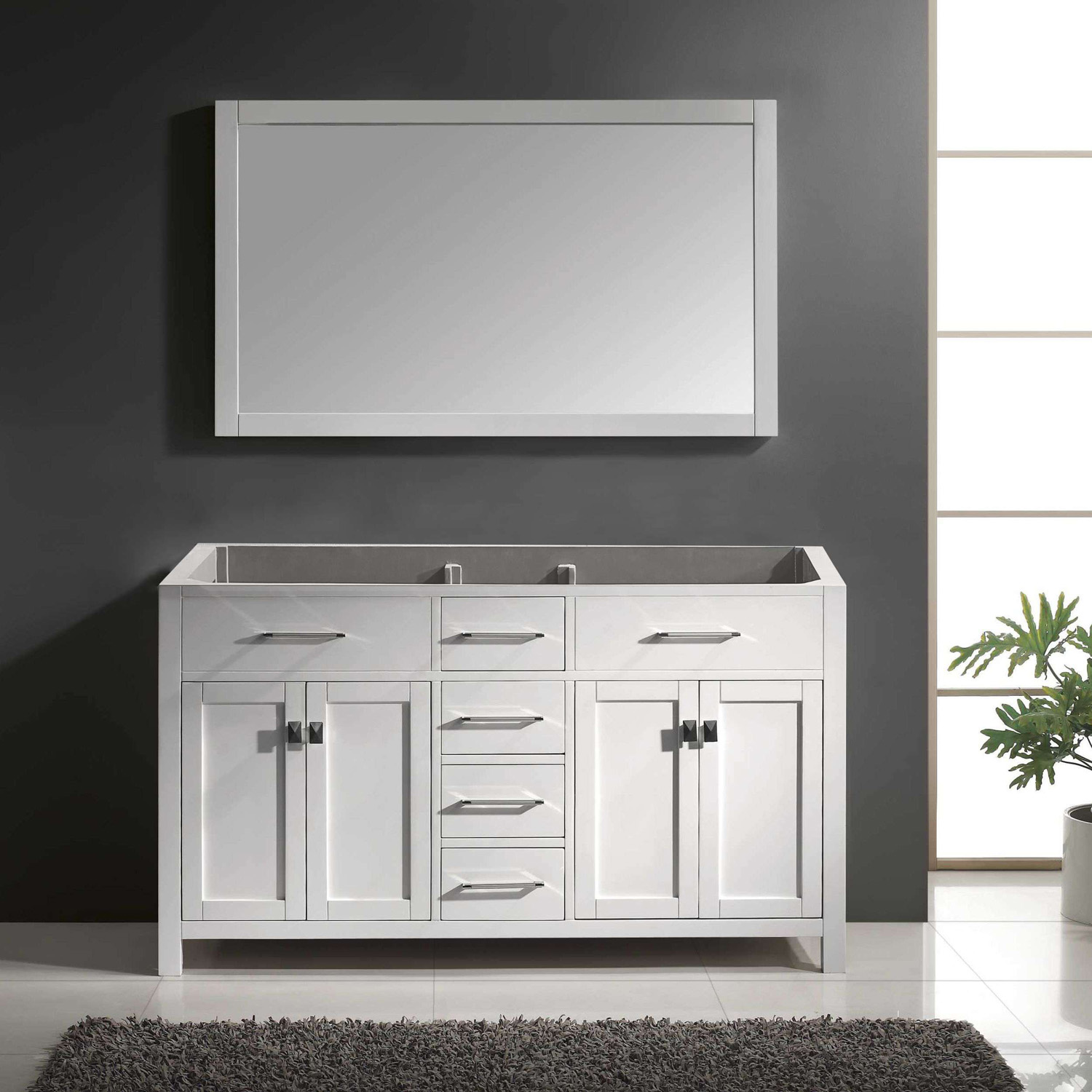 Issac Edwards Collection 60" Double Cabinet White with Cultured Marble and White Quartz Top