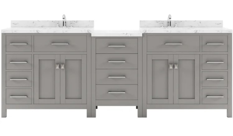 Issac Edwards Collection 93" Double Bath Vanity in Gray with Cultured Marble Quartz Top and Round Sinks
