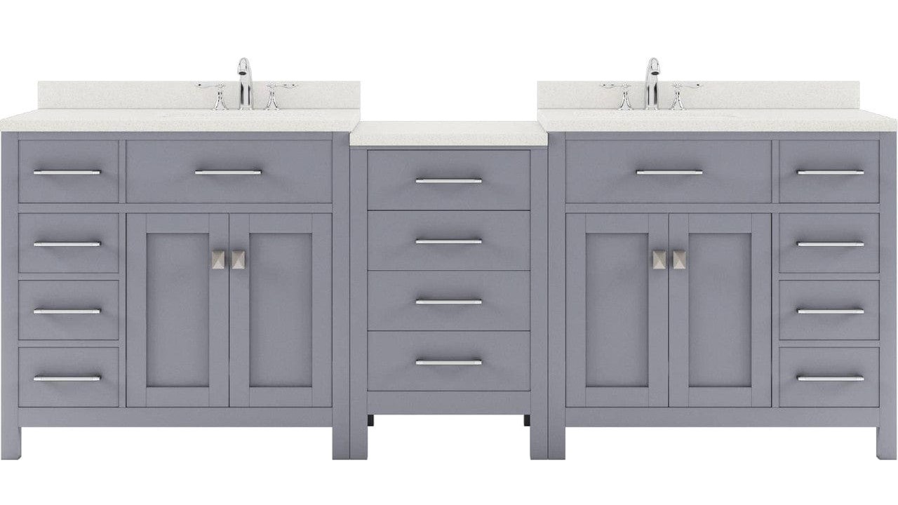 Issac Edwards Collection 93" Double Bath Vanity in Gray with White Quartz Top and Round Sinks