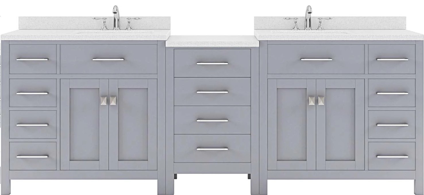 Issac Edwards Collection 93" Double Bath Vanity in Gray with White Quartz Top and Square Sinks