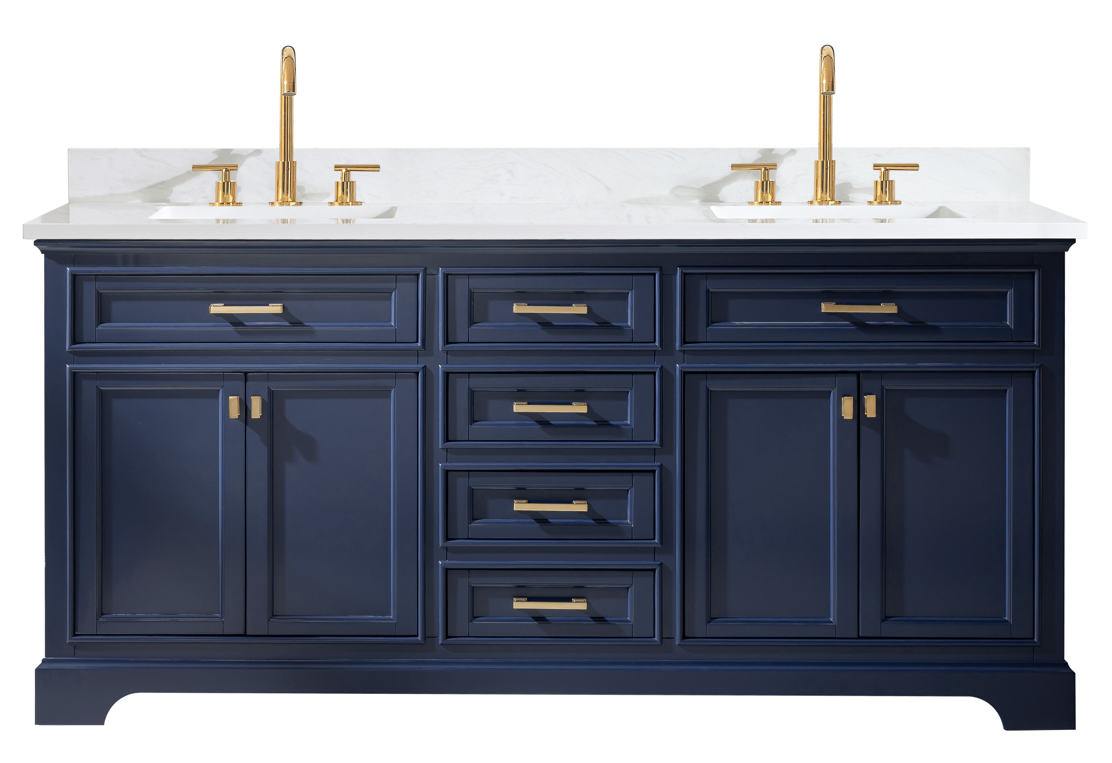 Transitional 72" Double Sink Vanity with 1" Thick White Quartz Countertop in Blue Finish