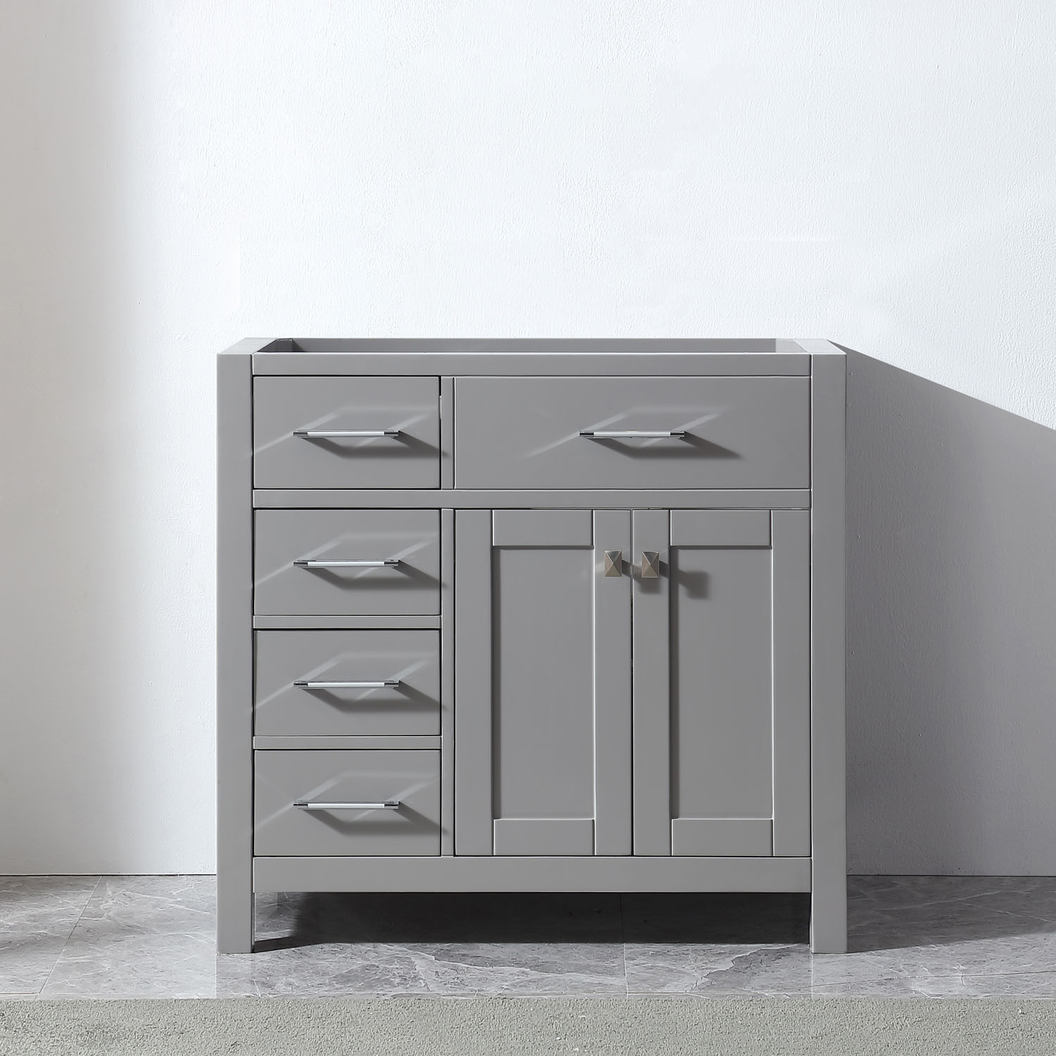 Issac Edwards Collection 36" Single Cabinet in Grey with 4 Top Options and Round, Square Sink