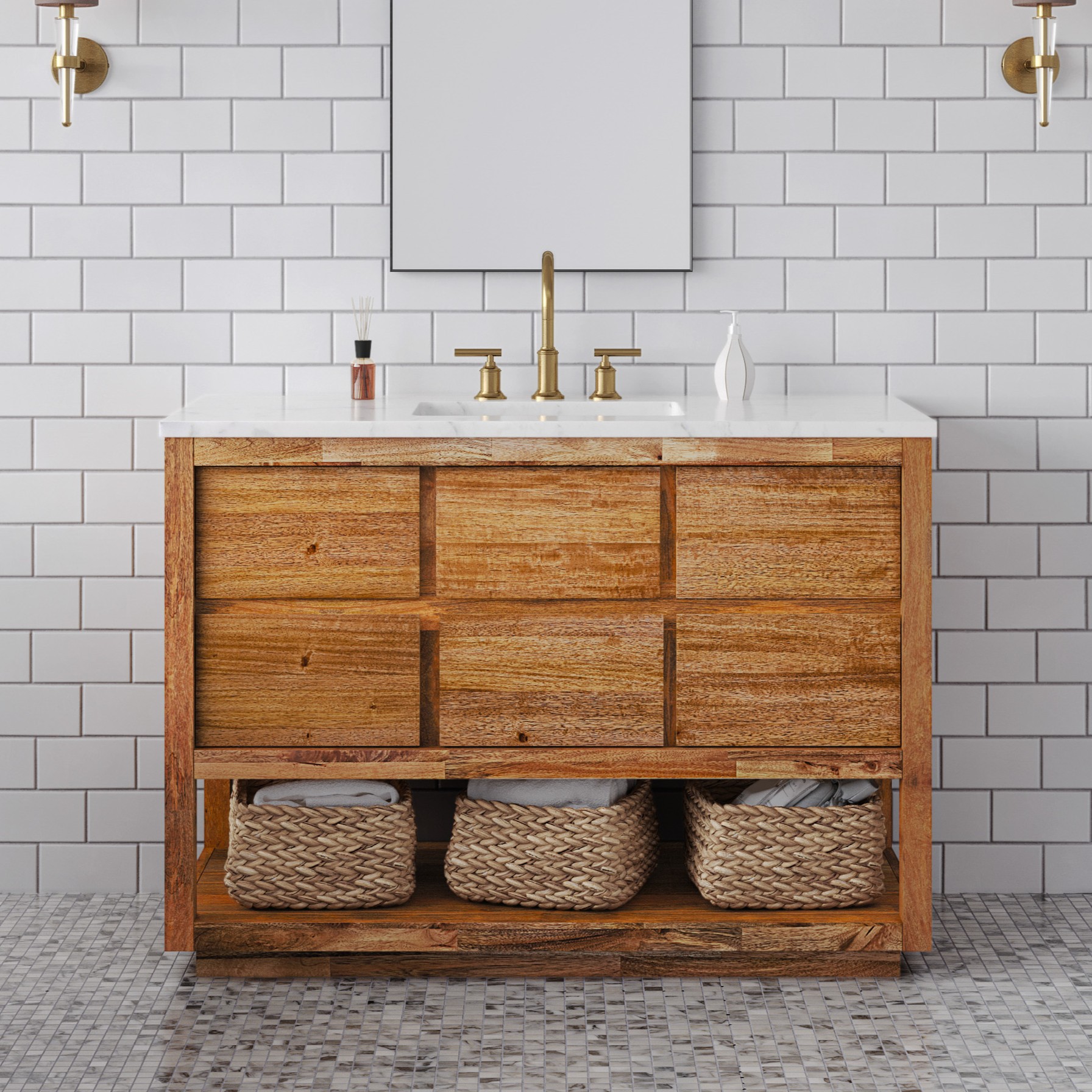 48 in. Single Sink Bath Vanity in Mango Wood with Carrara White Marble Top