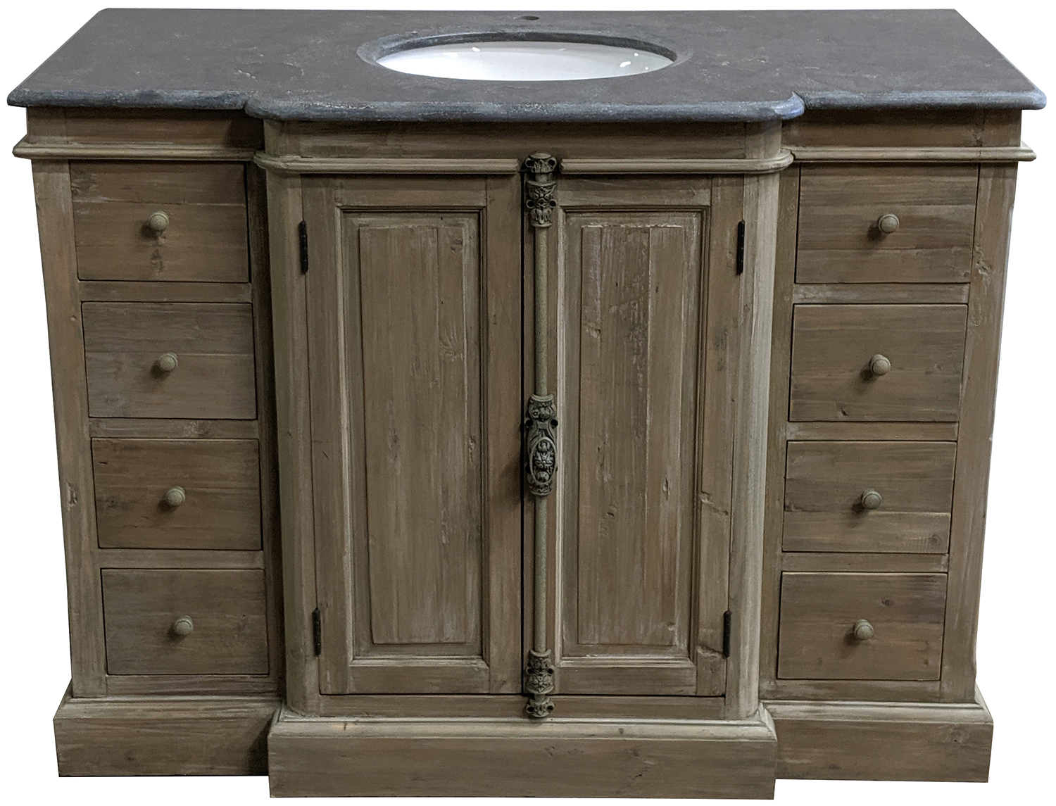 48" Reclaimed Pine Single Vanity with Blue Stone Top Wash Finish