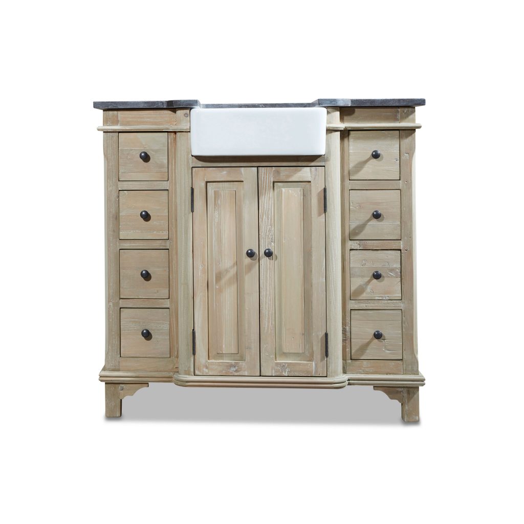 38" Handcrafted Natural Wash Six Drawer Serpentine Solid Wood Single Vanity