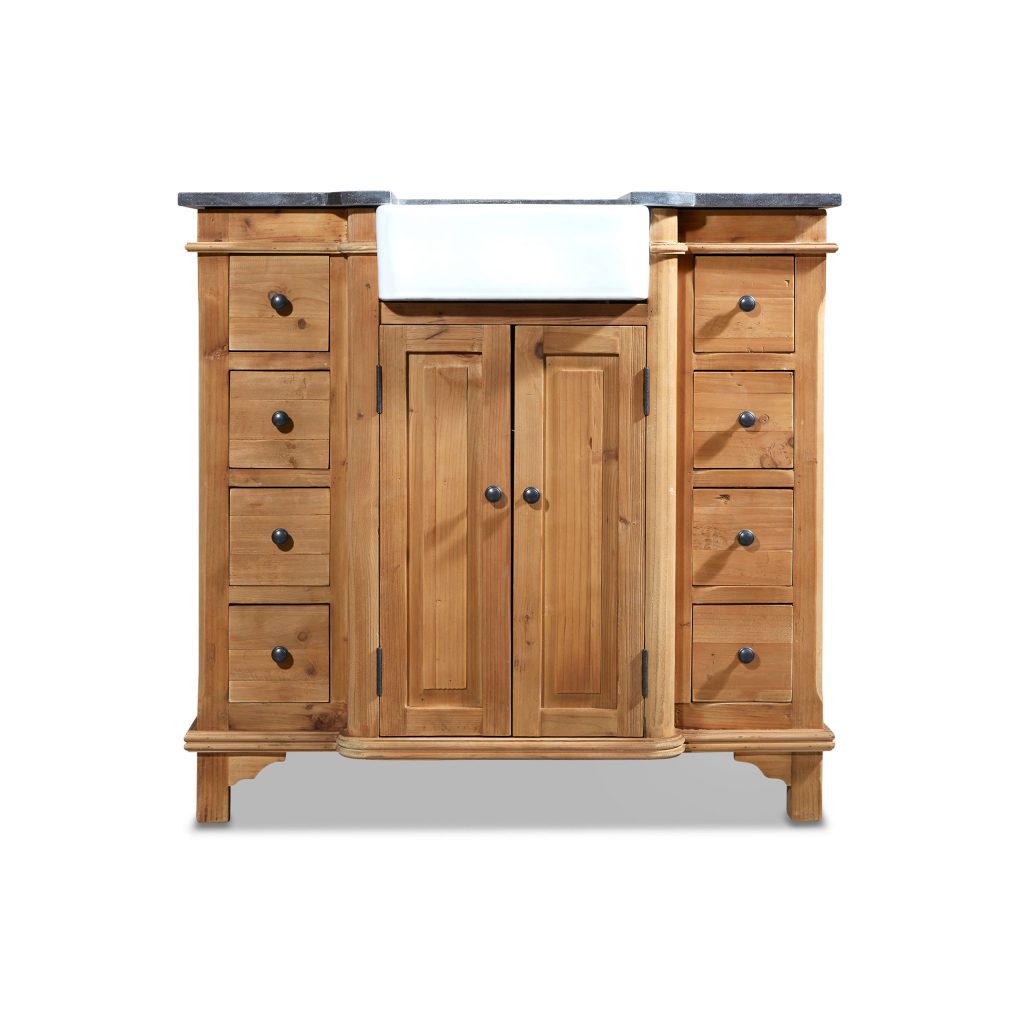 38" Handcrafted Natural Pine Eight drawer Belgium Style Farm House Solid Wood Single Vanity