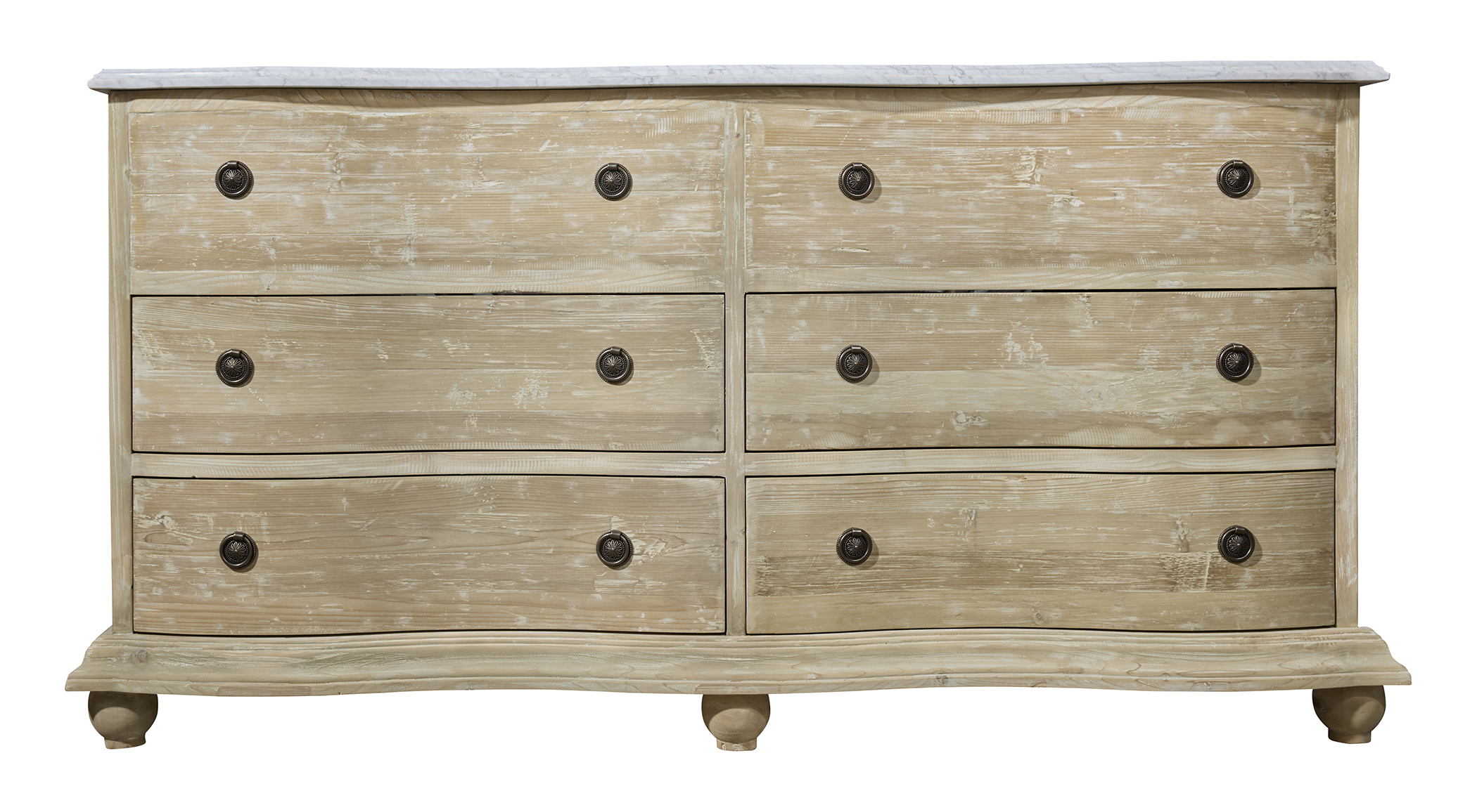 Remi Frank Design 71" Reclaimed Pine Double Serpentine Vanity in Wash Finish with White Marble Top