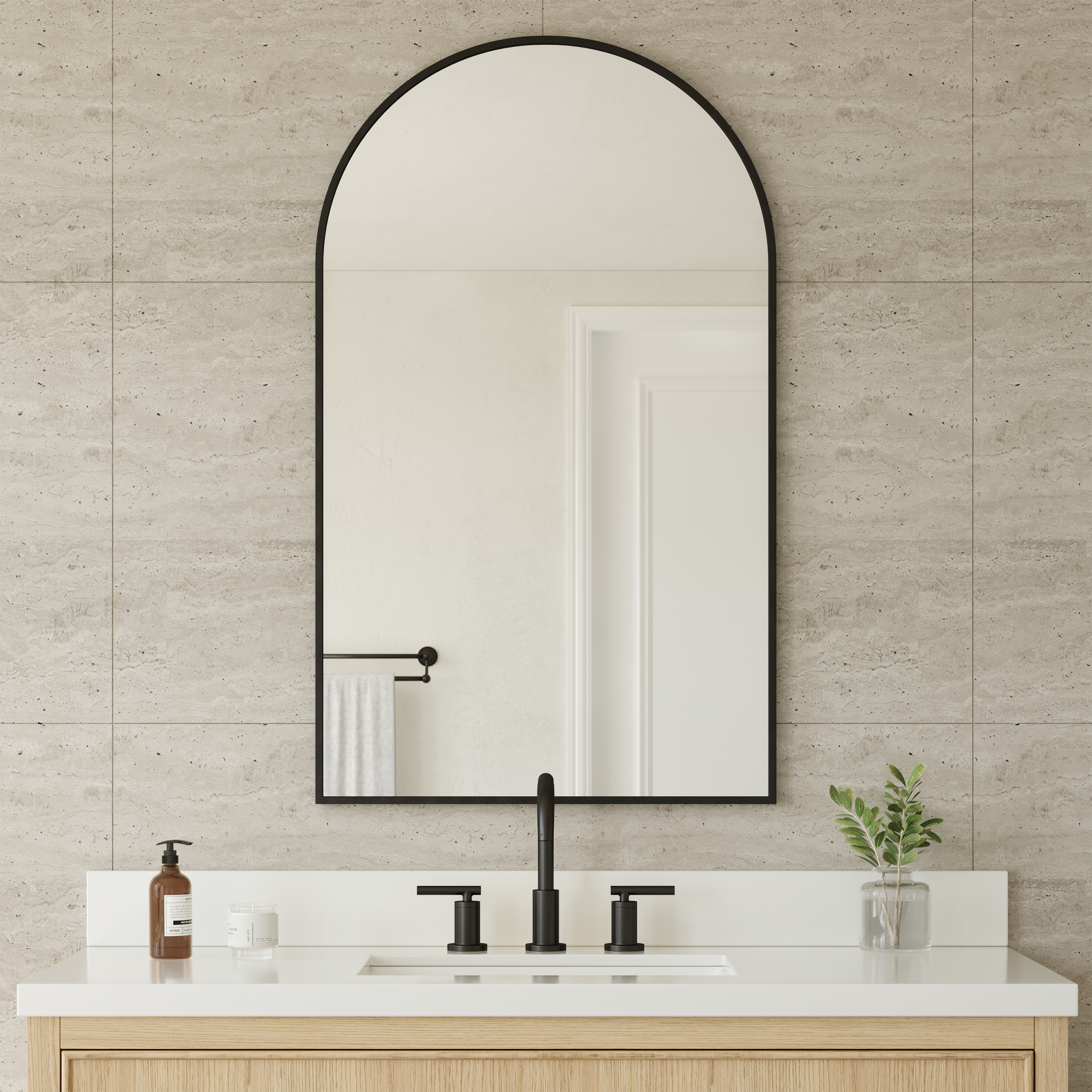 24 in. W x 40 in. H Metal Framed Arched Bathroom Vanity Mirror in Matte Black with 3 Color Finish Options