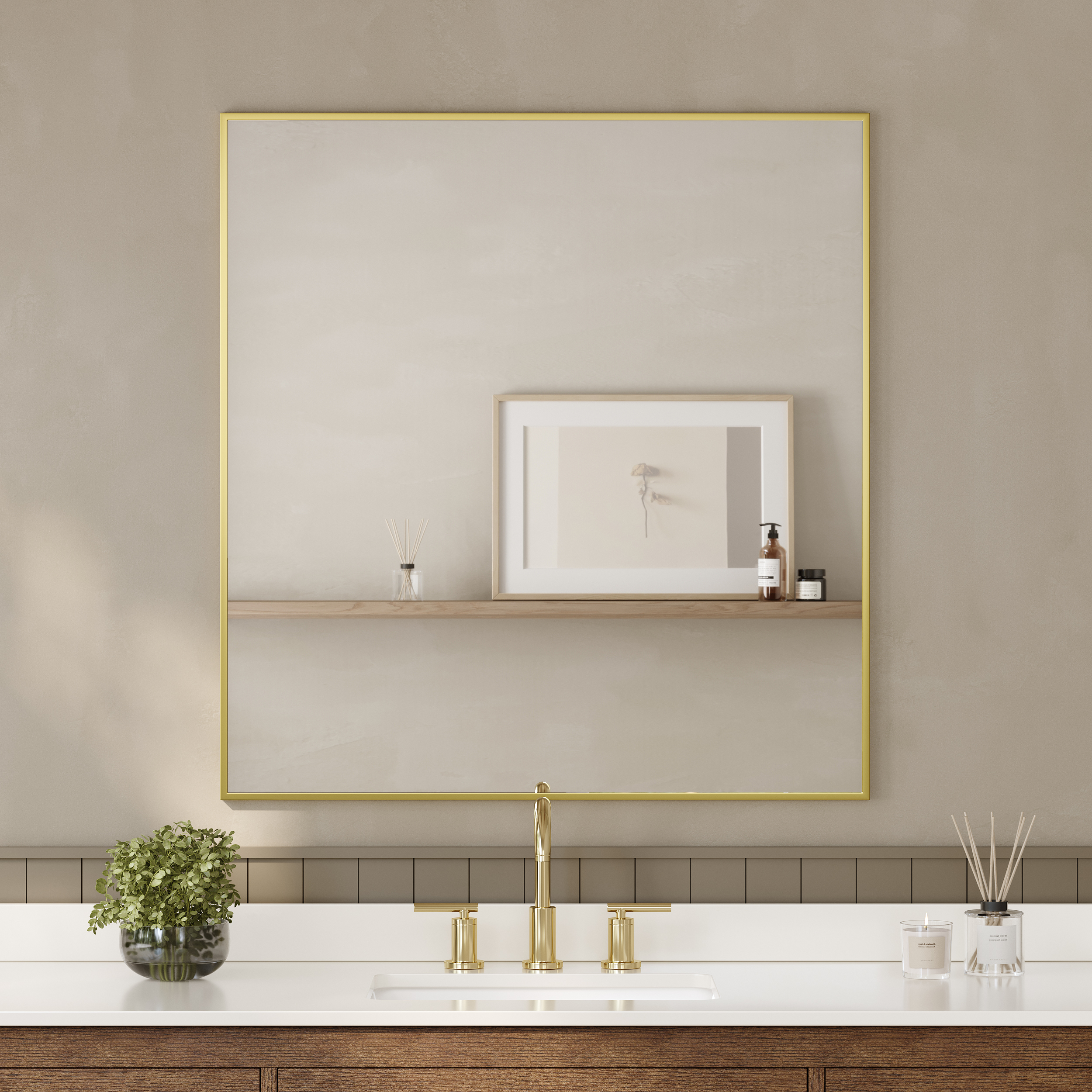 24 in. W x 36 in. H Metal Framed Square Edge Bathroom Vanity Mirror in Brushed Gold with 3 Color Finish Options