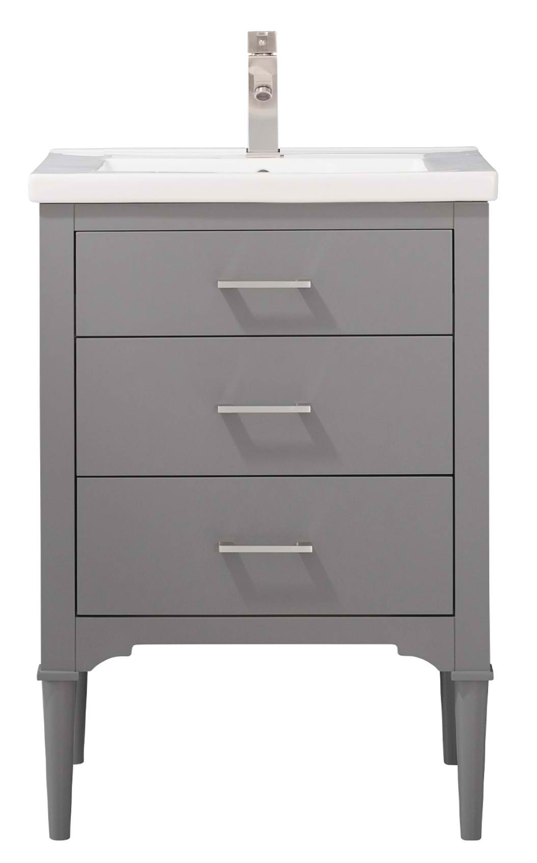 24" Transitional Single Sink Vanity with Porcelain Integrated Counterop and Sink in Gray Finish