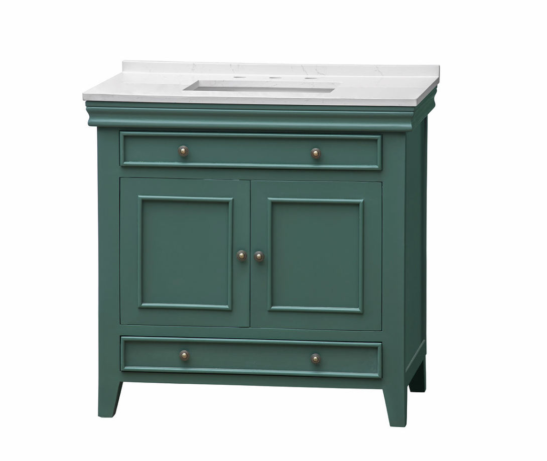 36" Single Sink White with Grey Veining in Green Paint Finish