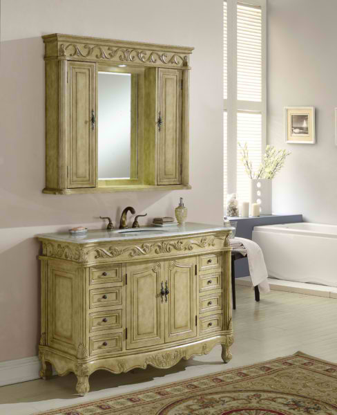 48" Tan with Matching Medicine Cabinet, Cream Marble Top