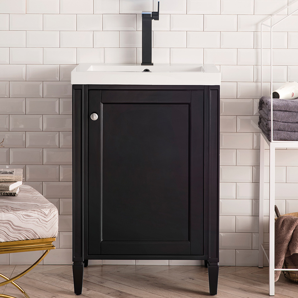 James Martin Brittania Collection 24" Single Vanity Cabinet, Black Onyx w/ White Glossy Resin Countertop