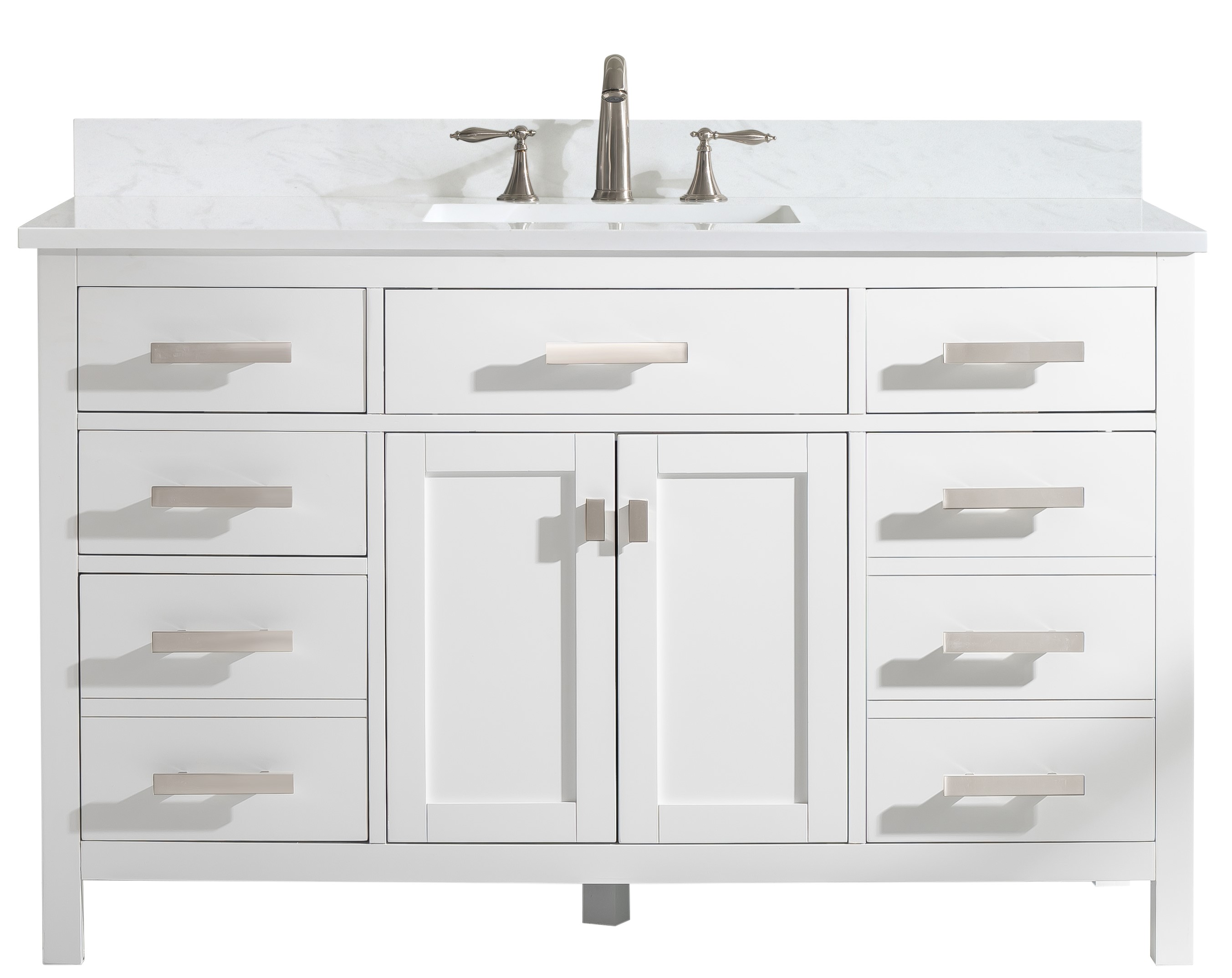 Modern 54" Single Sink Vanity with 1" Thick White Quartz Countertop in White Finish