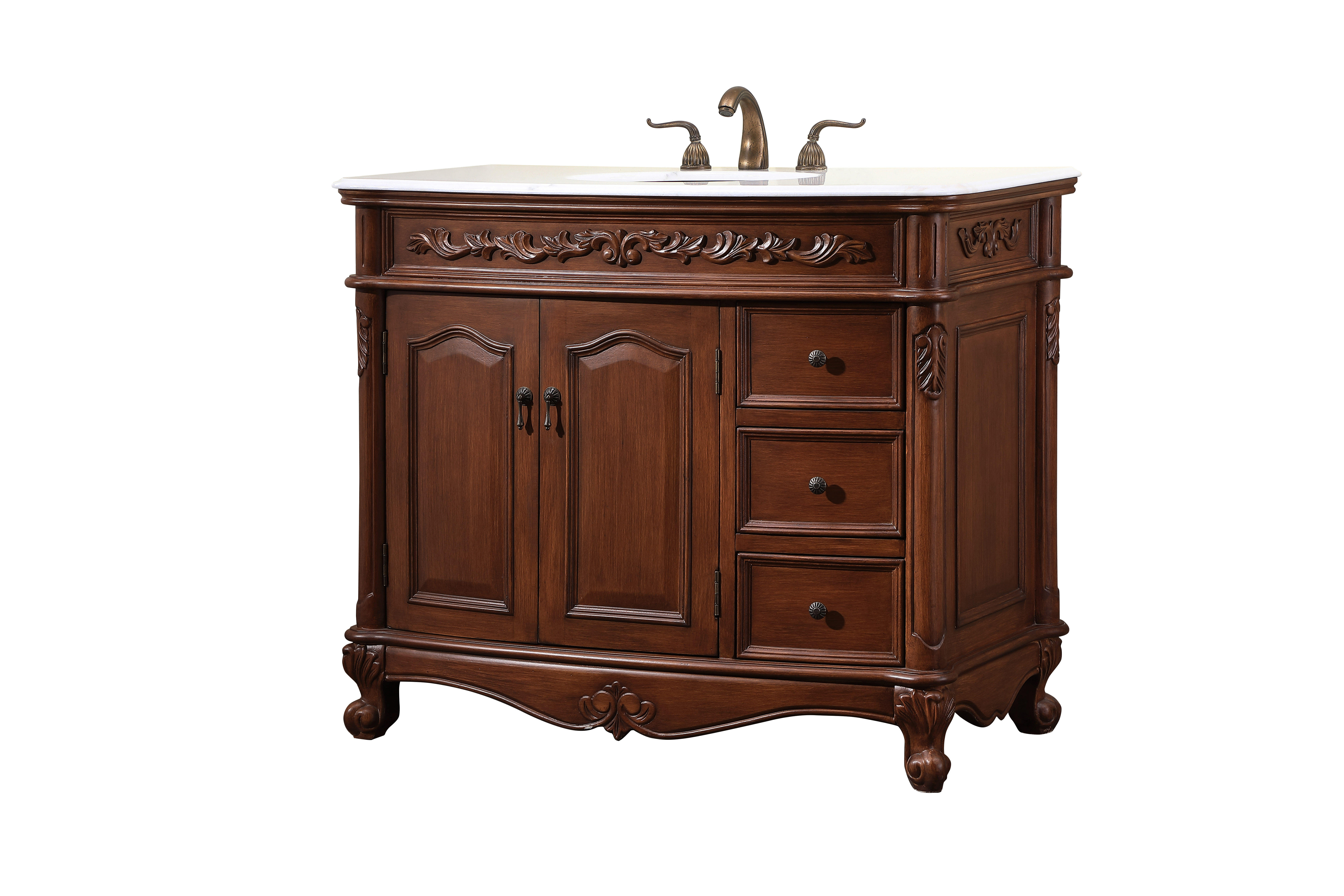 42" Deep Chestnut Finish Vanity Victorian Style Leg with White Imperial Marble Top