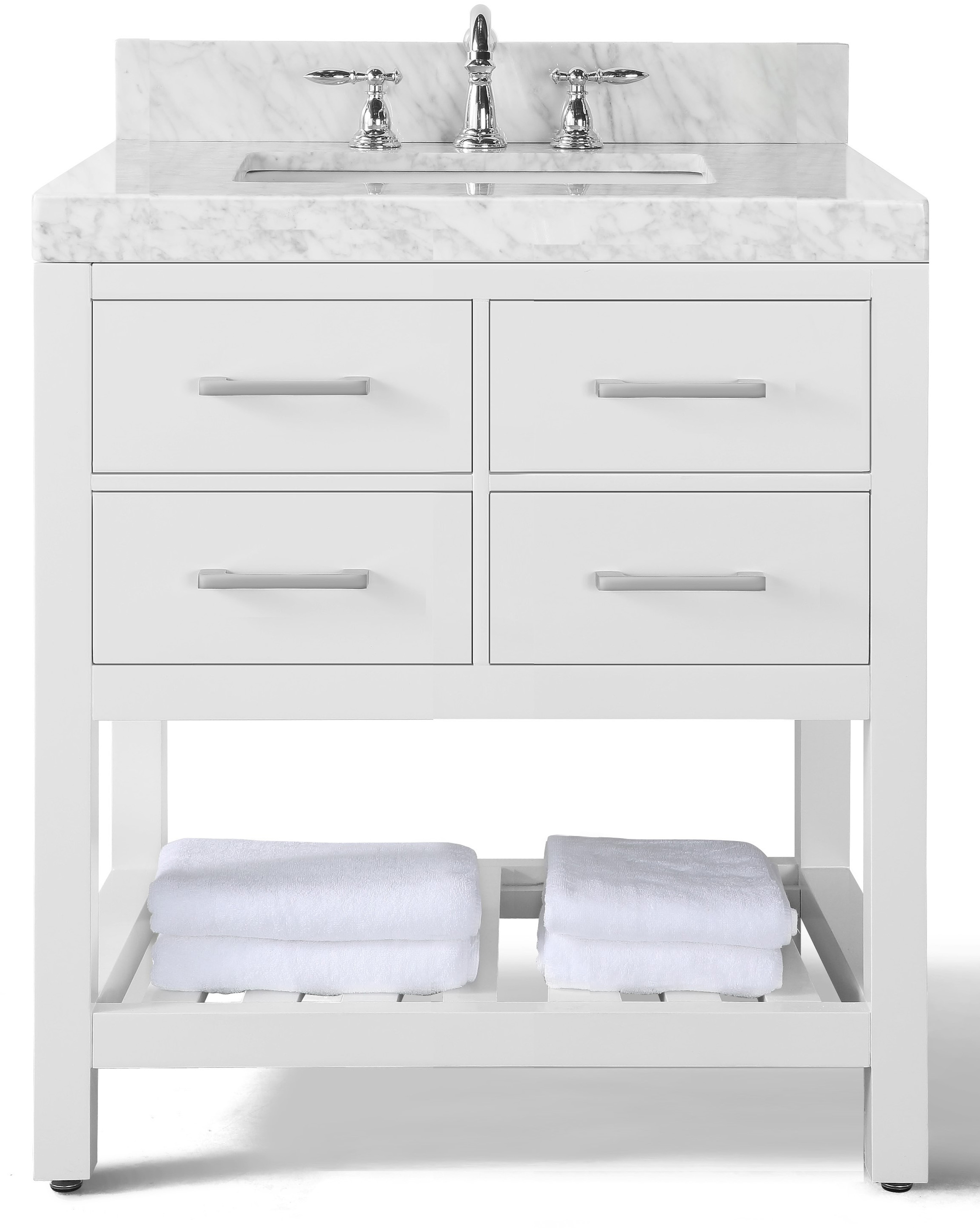 36" Single Sink Bath Vanity Set in White with Italian Carrara White Marble Vanity top and White Undermount Basin