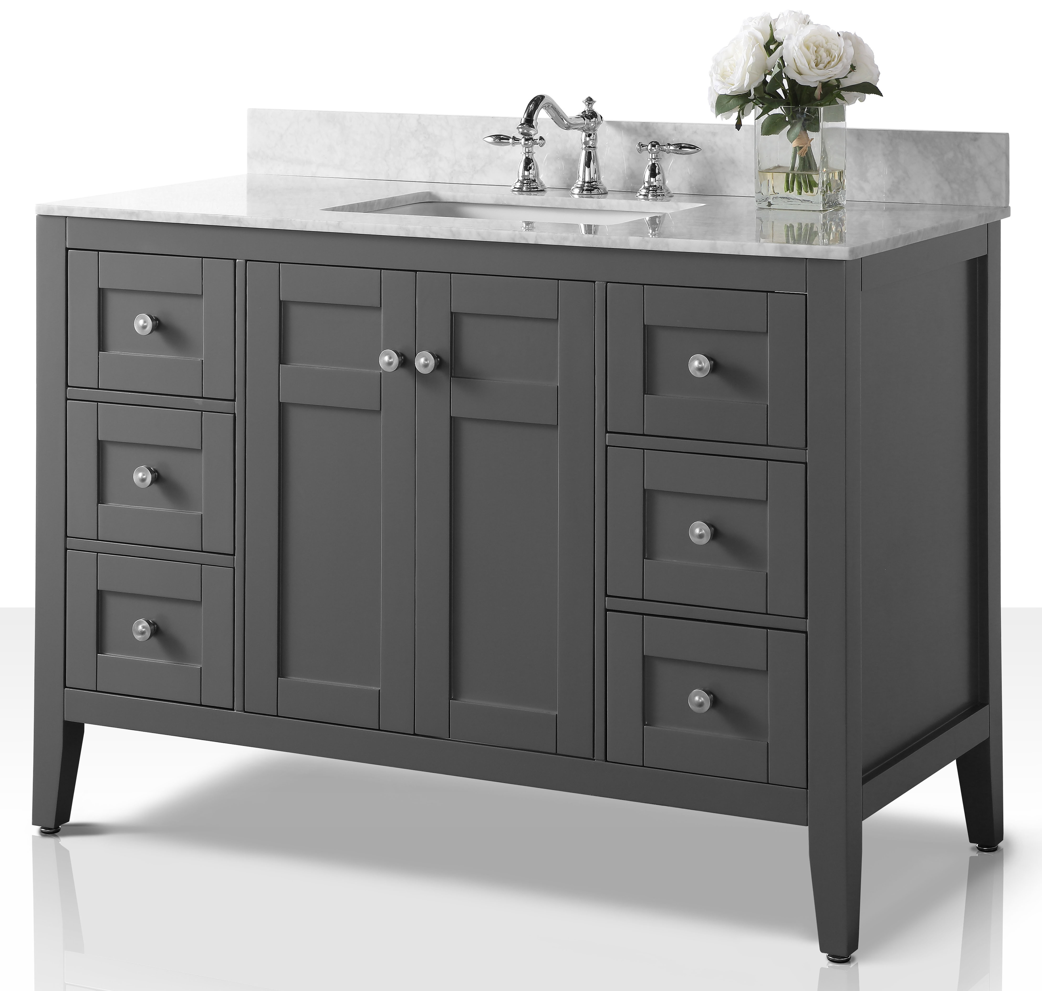 48" Single Sink Bathroom Vanity Set in Sapphire Gray Finish with Italian Carrara White Marble Vanity top and White Undermount Basin