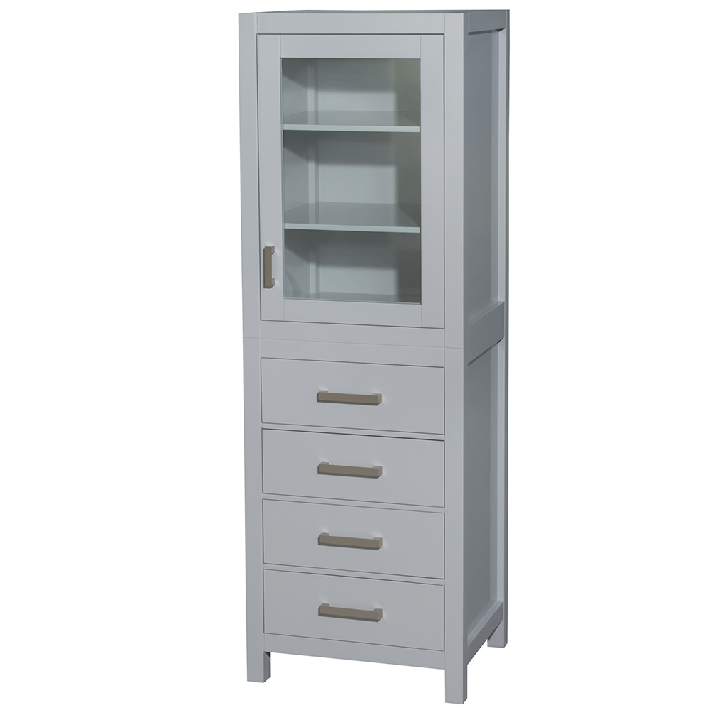 24 inch Linen Tower in Gray with Shelved Cabinet Storage and 4 Drawers