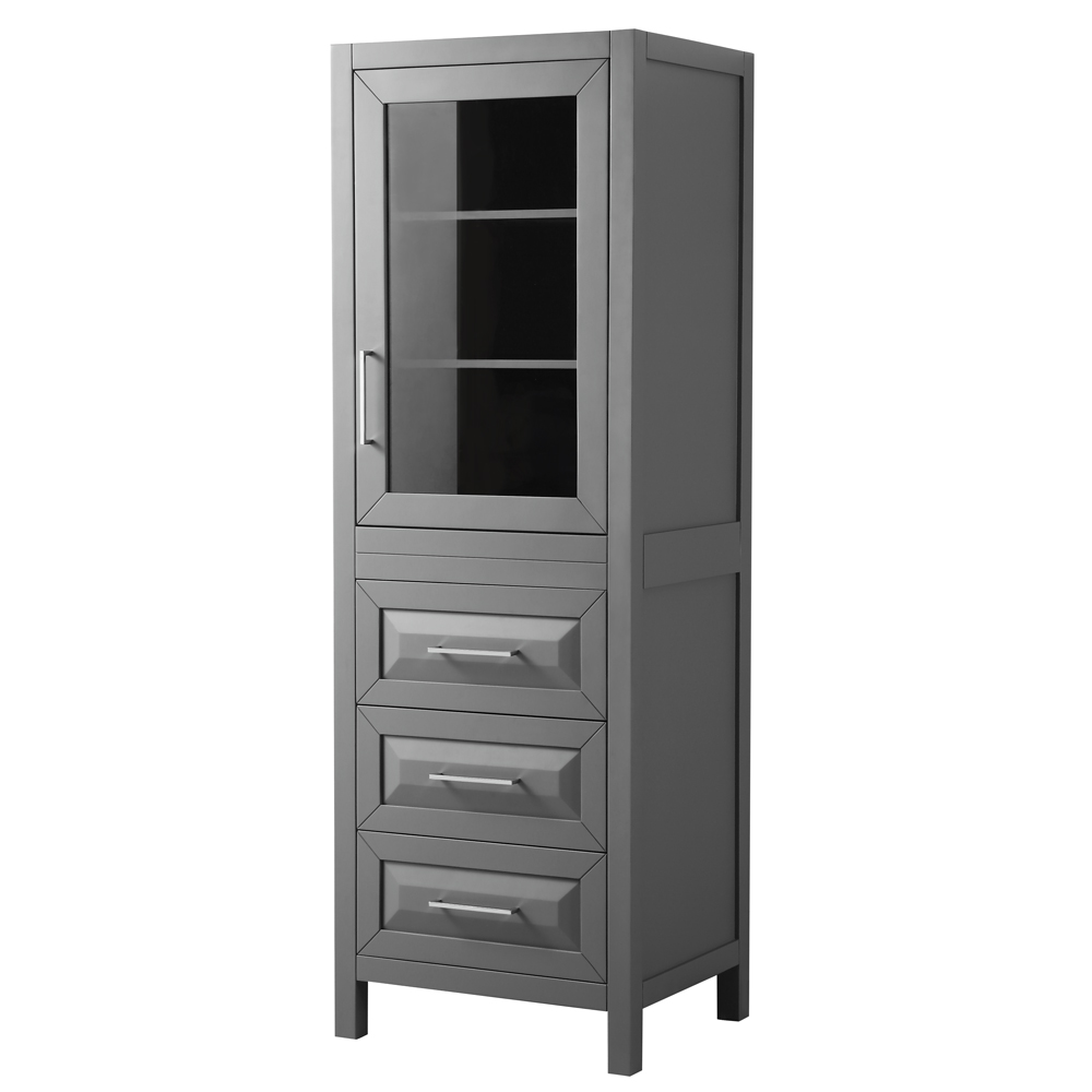 Linen Tower in Dark Gray with Shelved Cabinet Storage and 3 Drawers