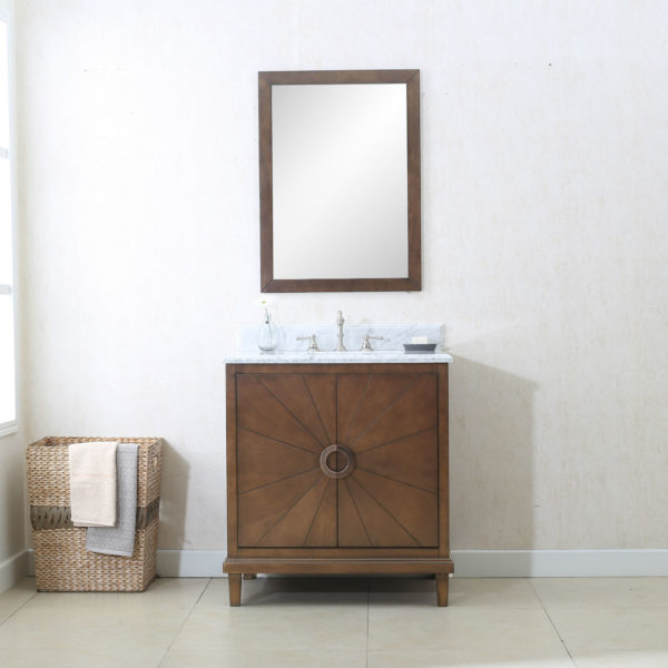 30 inch Designer Modern Antique Coffee Finish Vanity with Carrera Marble Top