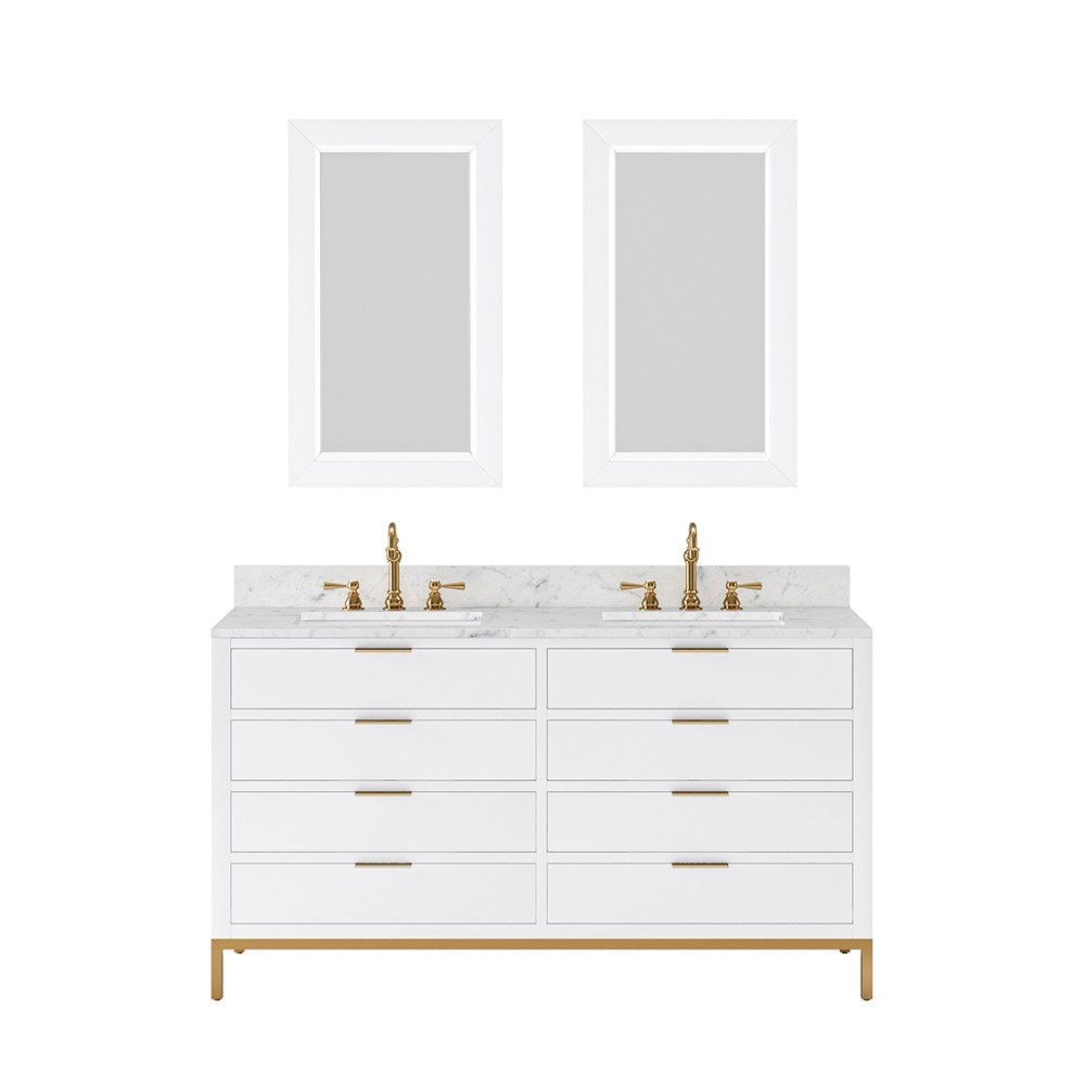 60 In. Double Sink Carrara White Marble Countertop Bath Vanity with Color, Mirror & Faucet Option