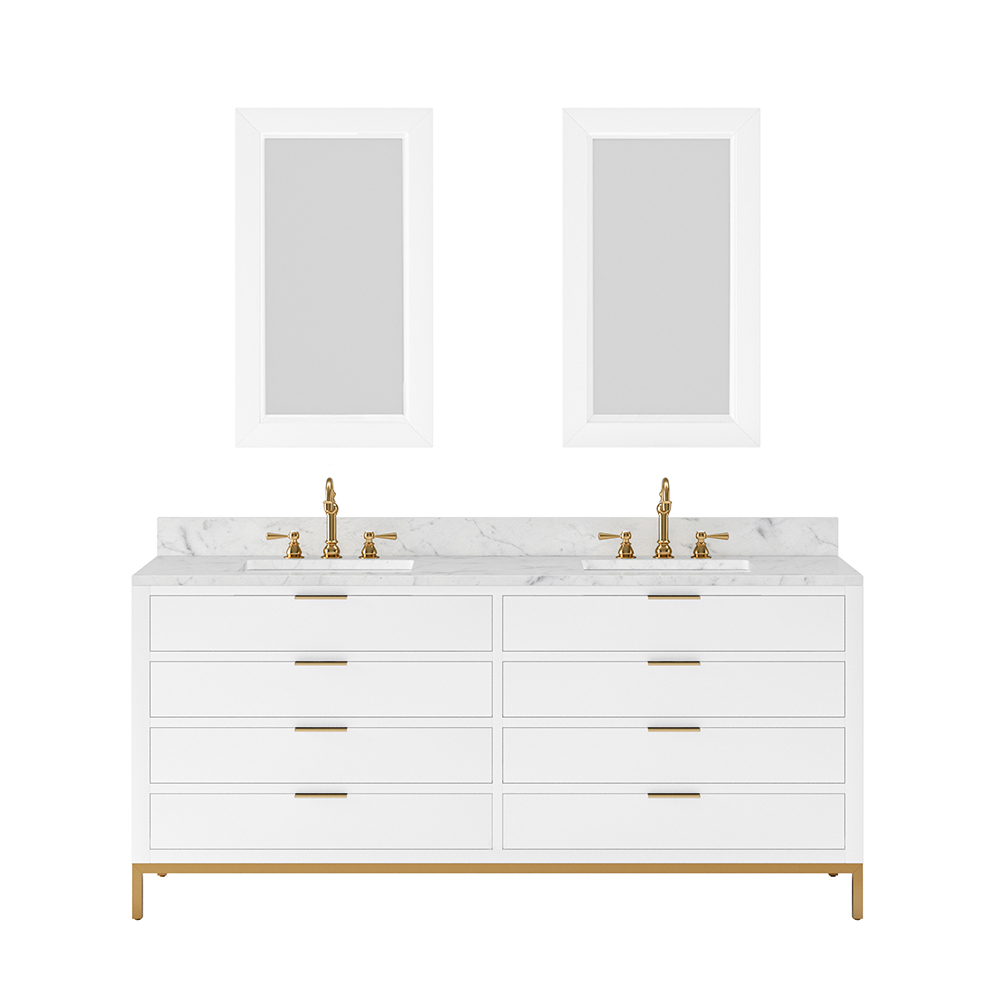 72 In. Double Sink Carrara White Marble Countertop Bath Vanity with Color, Mirror & Faucet Option
