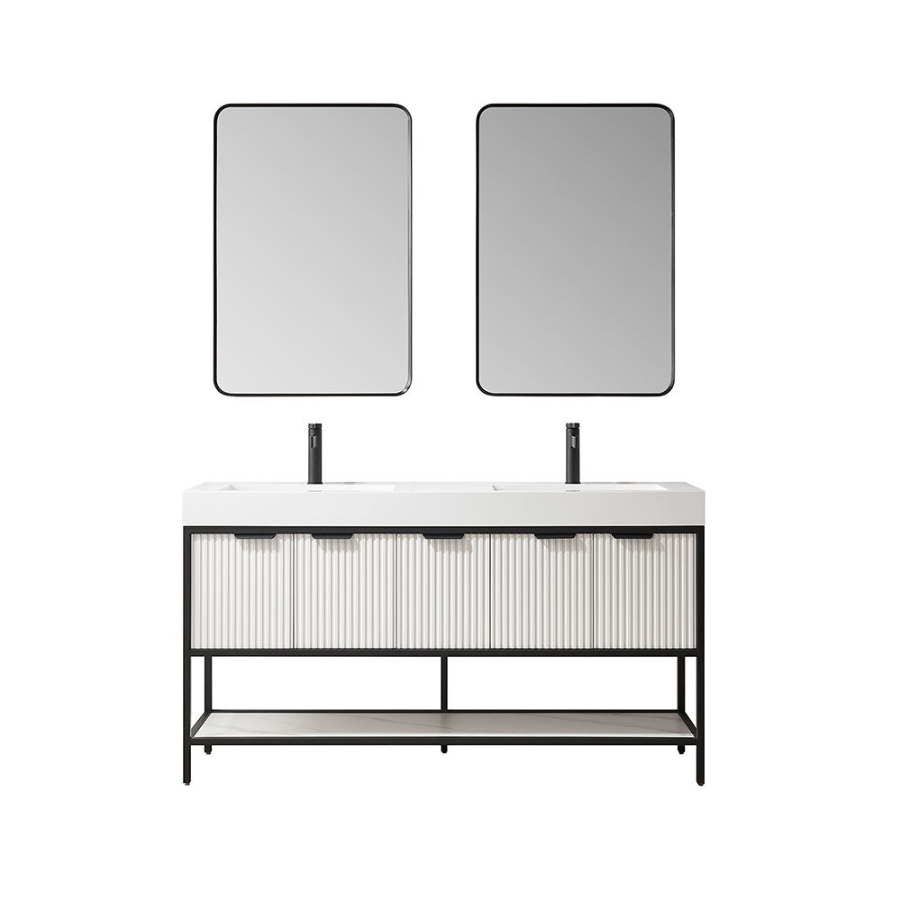 60" Double Sink Bath Vanity in White with One-Piece Composite Stone Sink Top