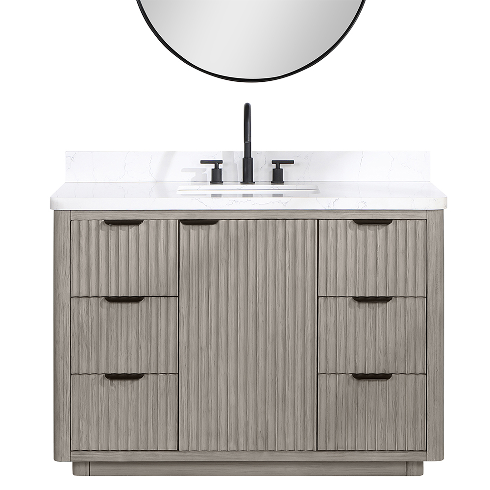 48in. Free-standing Single Bathroom Vanity in Fir Wood Grey with Composite top in Lightning White
