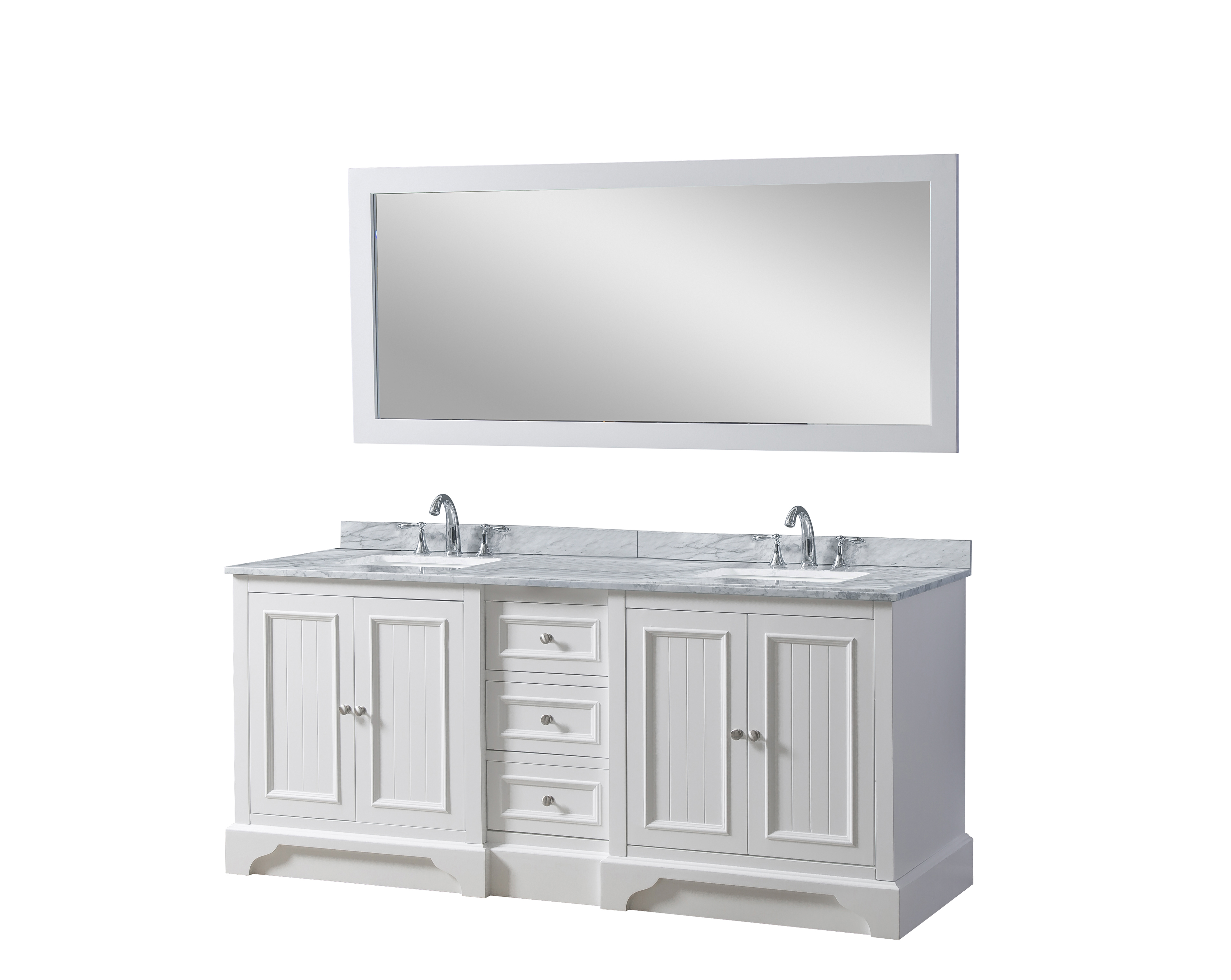 72'' Vanity in White with White Carrara Marble Top 