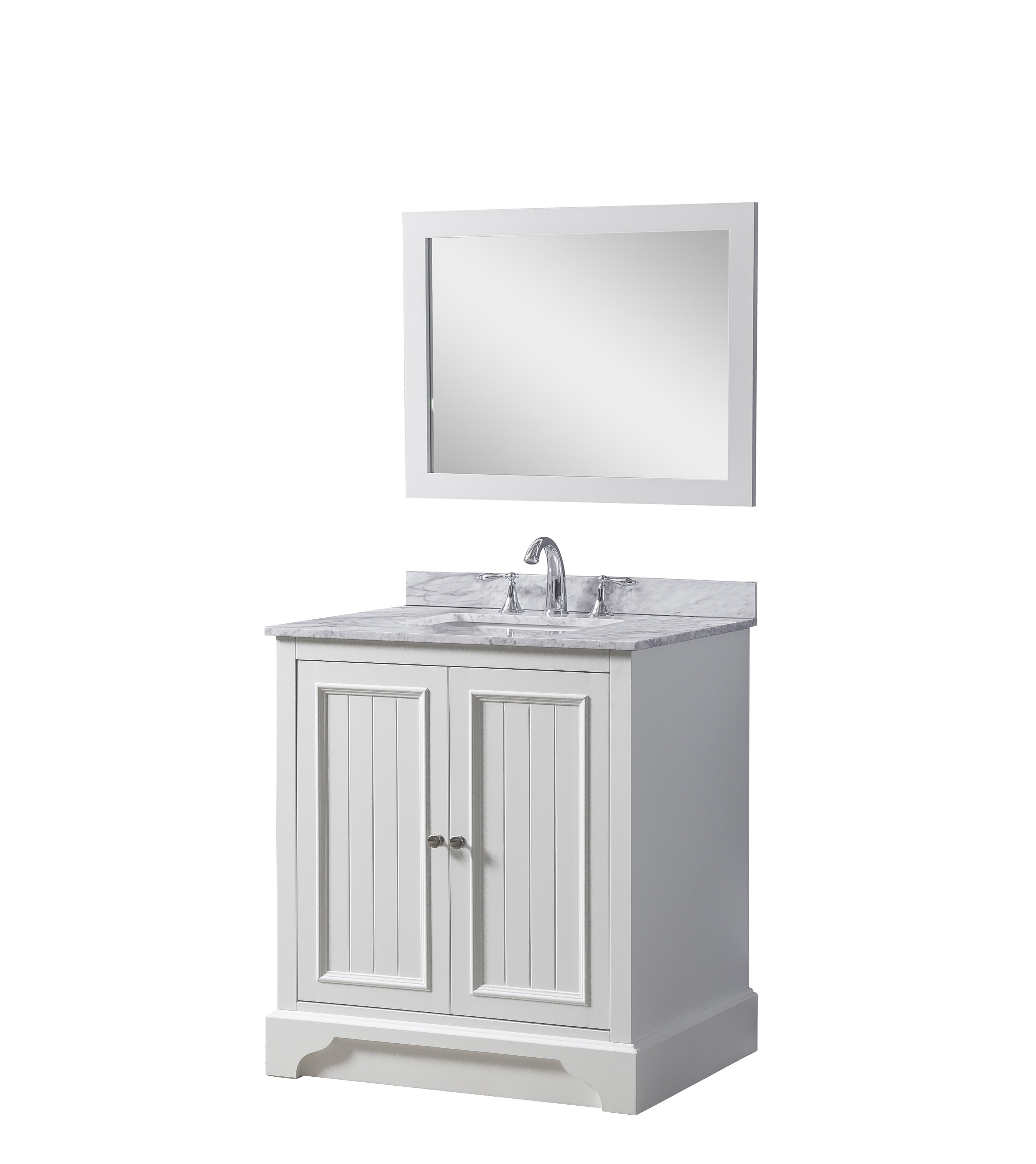 32'' Vanity in White with White Carrara Marble Top  and 1 large mirror 