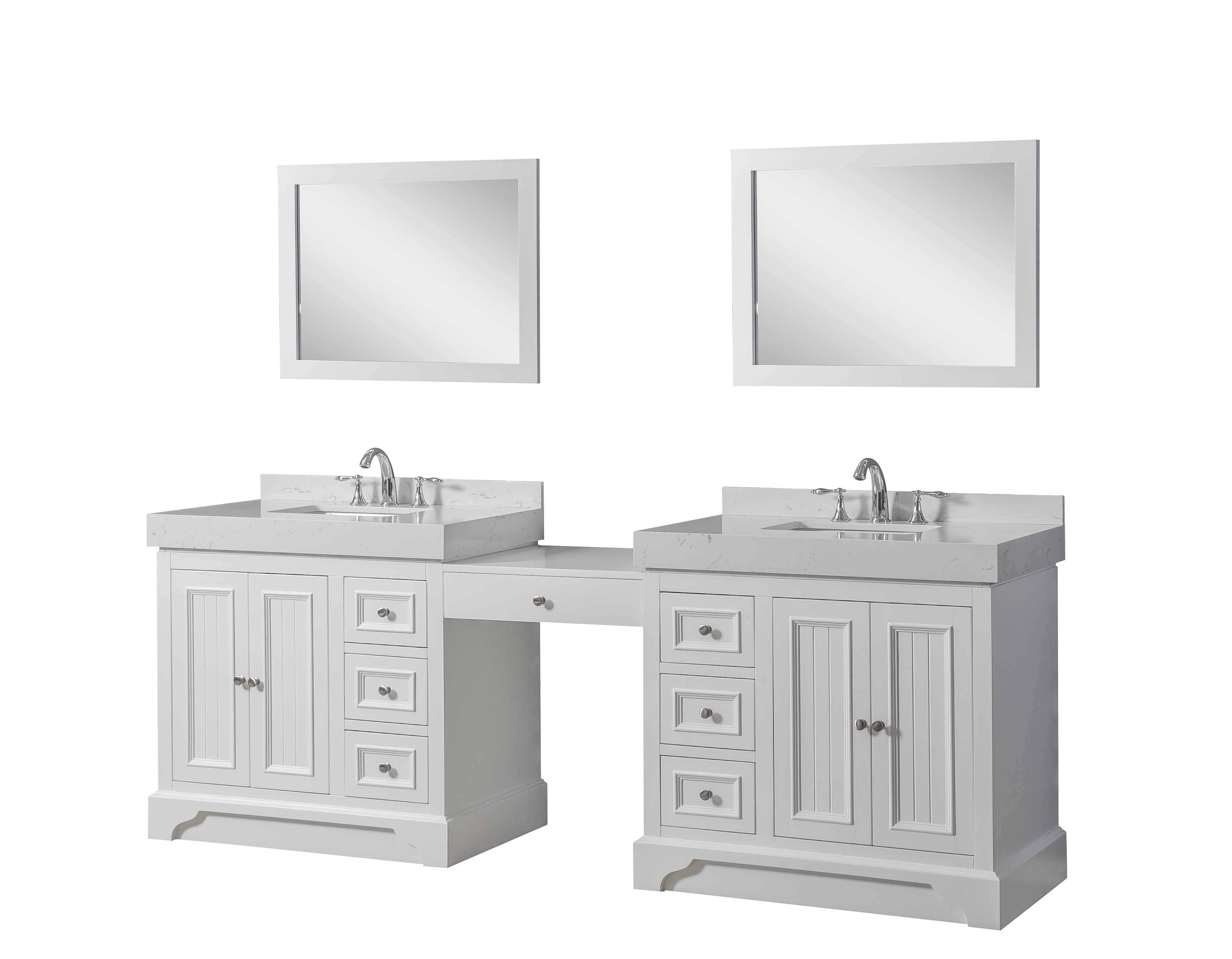 95'' Vanity in White with White Culture Marble Top  and 2 mirrors 