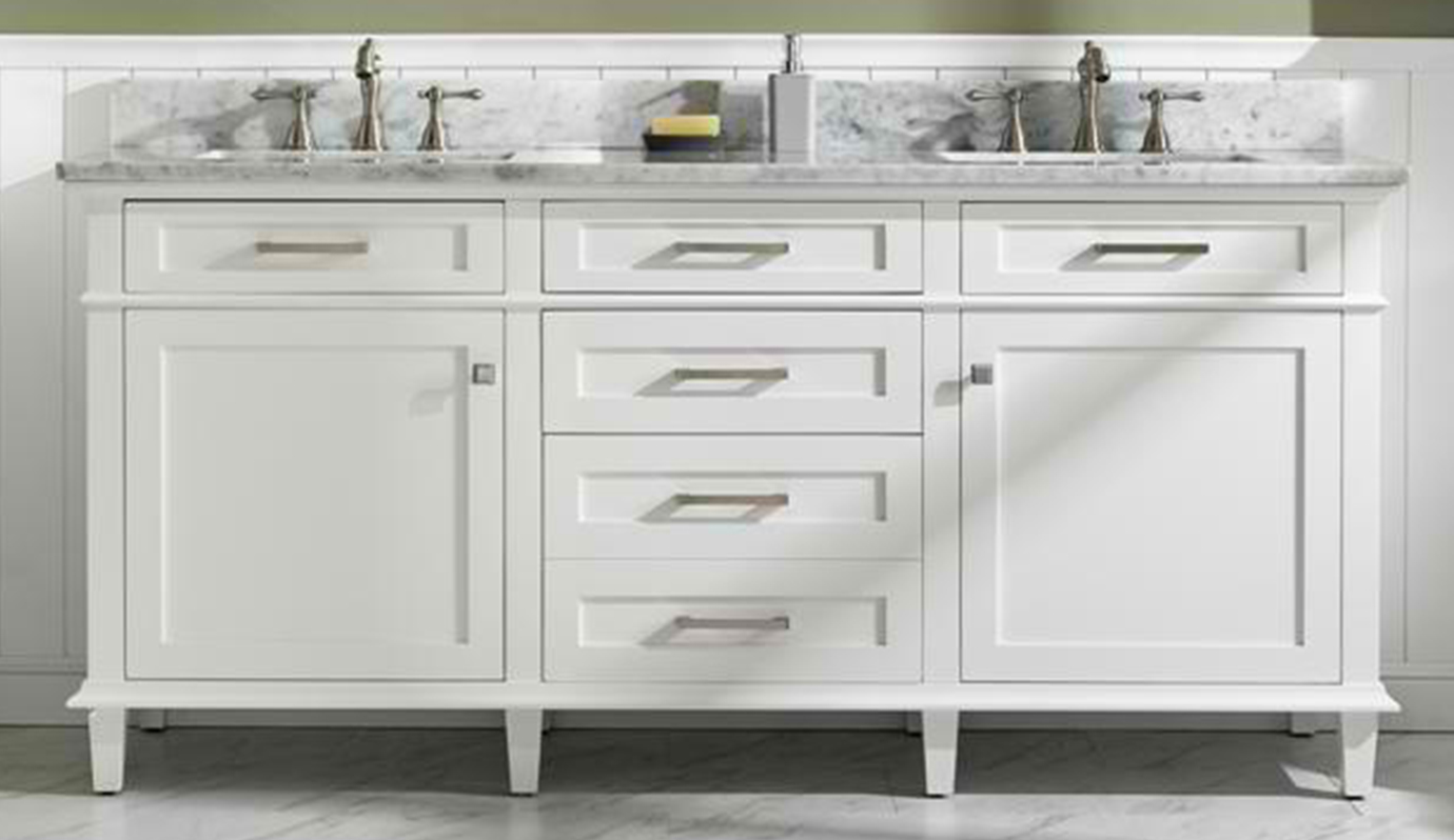 72" Double Sink Vanity Cabinet White Finish with Carrara White Top
