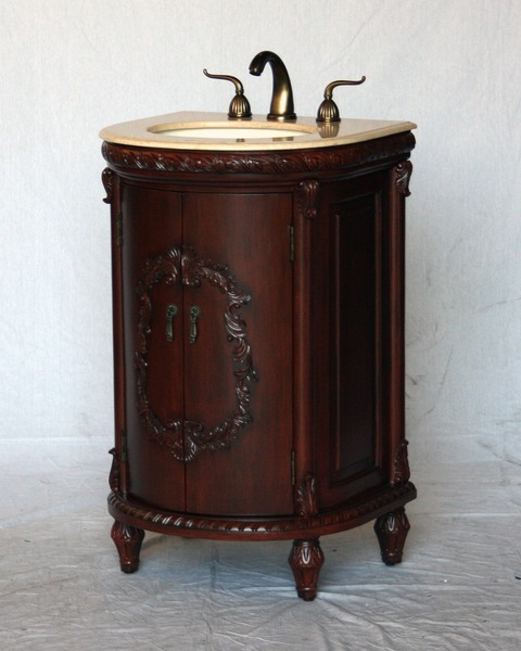 22" Adelina Antique Style Single Sink Bathroom Vanity Cherry Finish with Beige Stone Countertop