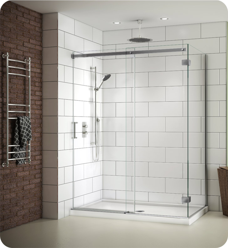 Fleurco Nova Apollo 2-Sided In-Line 48 Sliding Door and Fixed Panel with Return Panel (Closes against wall)