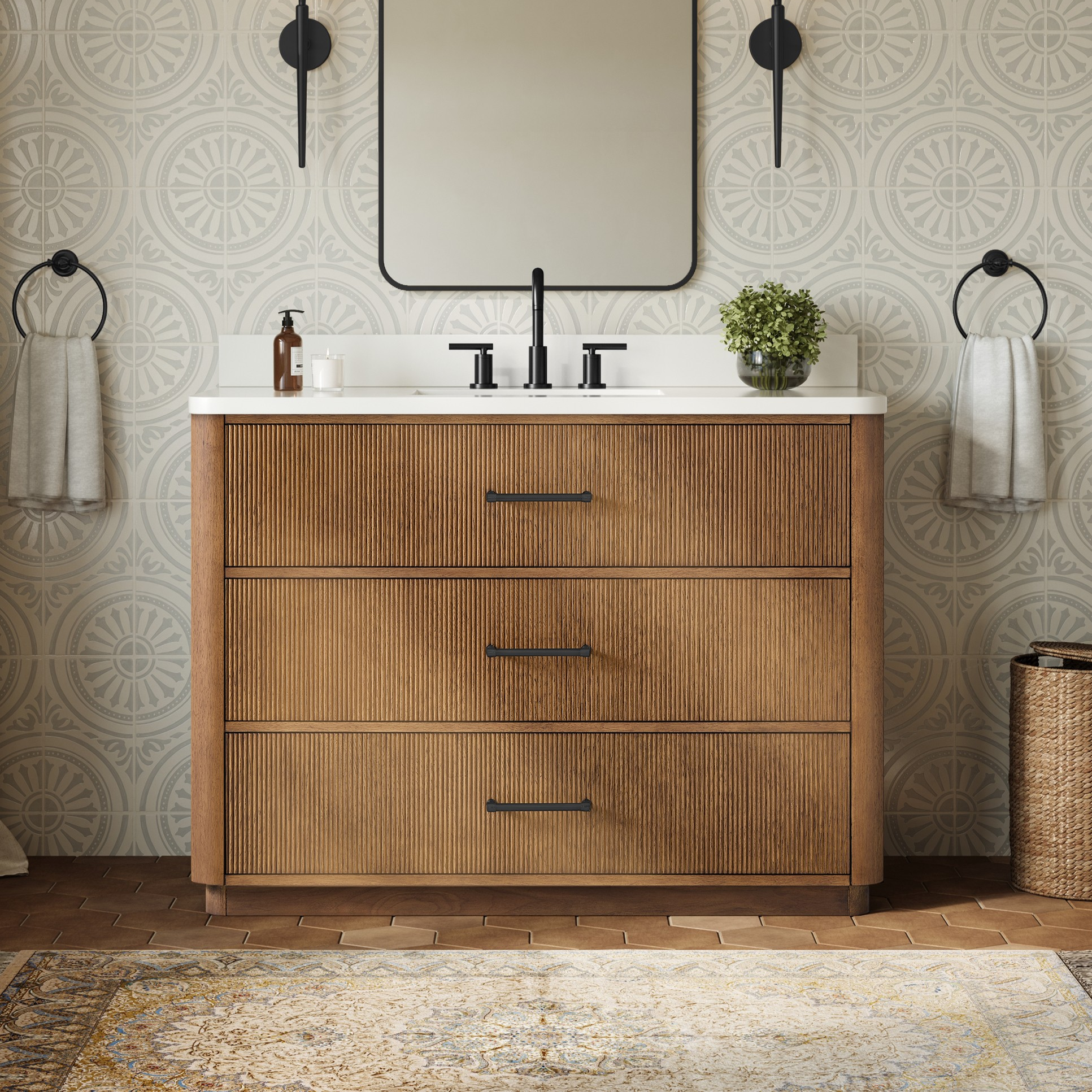 36" Single Bathroom Vanity in Scandinavian Oak, with Countertop Options and Hardware Option